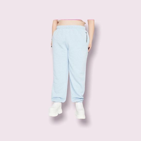 Dolls Kill | Women’s Pants | Joggers | Curve Blue Kanji Sweatpants - Picture 3 of 5